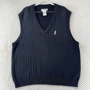 Penguin Sport Golf Vest Sleeveless‎ Sweater Ribbed Knit V Neck Black L/G